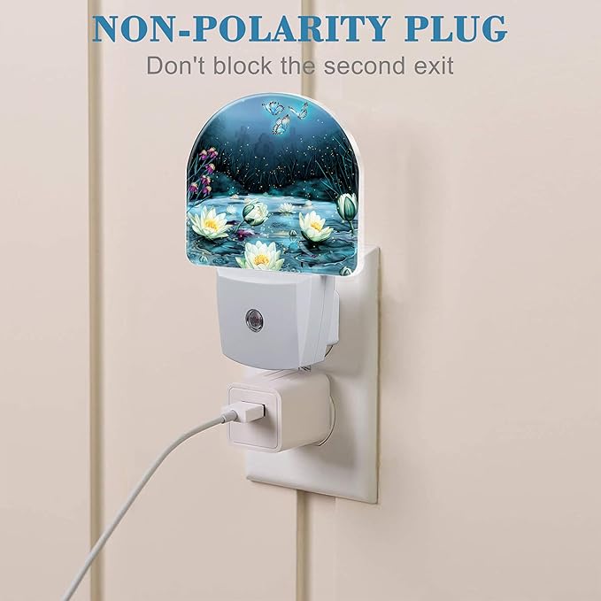 Night Light Plug into Wall Magic Lotus Flower and Butterfly Night Light with Dusk to Dawn Sensor Night Light for Kid Girls Boys Women Room Decor, Hallway, Kitchen, Bathroom, Nursery, Stairs