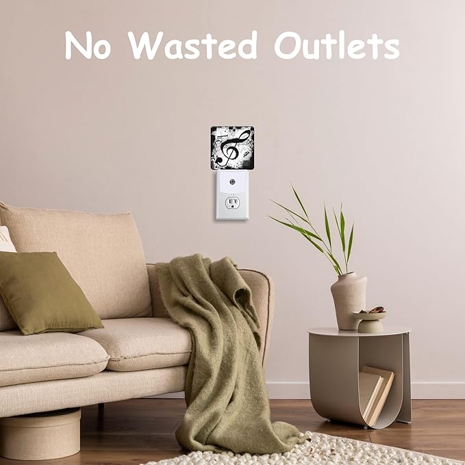 Ink Blots Treble Clef Night Light,Black Music Notes Plug-in Night Light Auto Dusk-to-Dawn Sensor Energy Efficient LED Lamp for Room Decor,Hallway,Kitchen,Bathroom,Nursery,Stairs