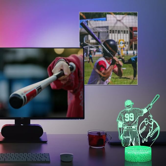 Baseball Gifts for Boys, 16 Colors Baseball Night Light - Remote Control, Timer Tpye-C Dimmable Lamp, LED 3D Light Illusion, Glow Room Decor