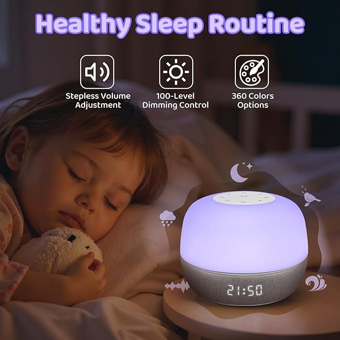 2025 Mom's Choice Awards | Sound Machine Baby White Noise Machine with Sunrise Alarm Clock & App Control – 360° RGB Night Light, Sleep Soother for Adults & Kids, Baby Essentials for Newborns