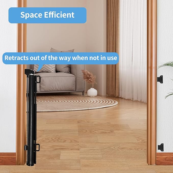 DEAR LOV 2 Pack Retractable Baby Gate,Mesh Baby Gate or Mesh Dog Gate,33" Tall,Extends up to 55" Wide,Child Safety Gate for Doorways, Stairs, Hallways（Black,33"x55"