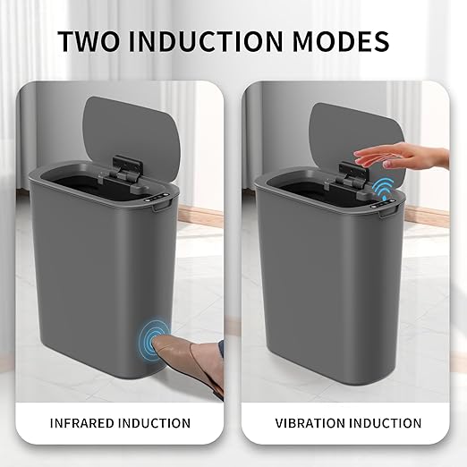 Cesun 5 Gallon Automatic Bathroom Trash Can, Touchless Motion Sensor Garbage Can with Lid, Smart Plastic Slim Wastebasket for Bathroom, Office, rv, Bedroom, Living Room, Grey