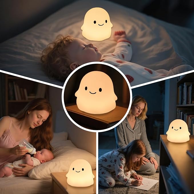 Halloween Ghost Night Light, Kids Halloween Gifts - Cloud Nightlight, Halloween Decorations, Squishy Silicone, Dimmable, Rechargeable, 30-Min Timer, Bedroom Nursery Bedside, Room Decor