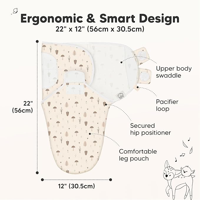 KeaBabies 3-Pack Organic Baby Swaddle Sleep Sacks - Swaddles for Newborns, Infant 0-3 Months, Baby Girls, Boys, Soft & Snug Newborn Sleep Sack, Nursery Swaddling Blankets (Nibbles/Bruce)