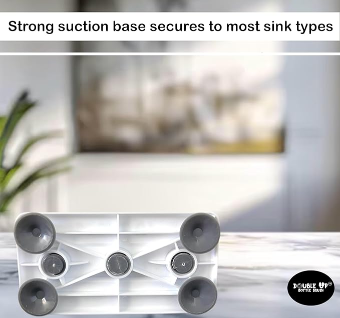 Double Baby Bottle Cleaning Brush Set with Suction Base - Cleans Two Bottles at Once - Includes Nipple Cleaner Brush - High Density Bristles, Dishwasher Safe - Baby Gift & Newborn Essential