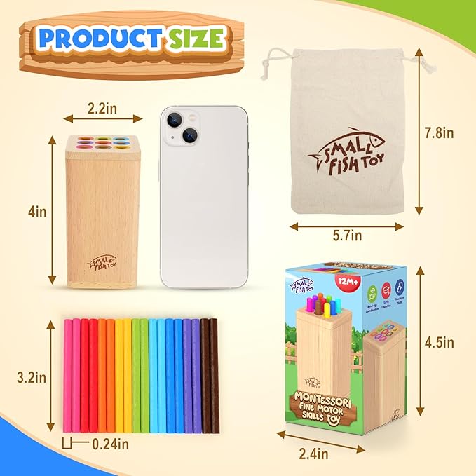 Montessori Toys for 1-3 Year Old: Wooden Learning Fine Motor Skills Toys for Toddlers, Color Sorting Sensory Fidget for Toddlers 1-3, Object Permanence Cause and Effect Boys Small Gifts 12 Month Old