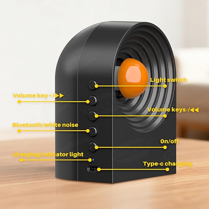 UNEEDE White Noise Sound Machine with Bluetooth Functionality, Night Light, Portable Bluetooth Speaker with Noise Canceling for Office & Sleeping, Meditation, Gathering (Black)