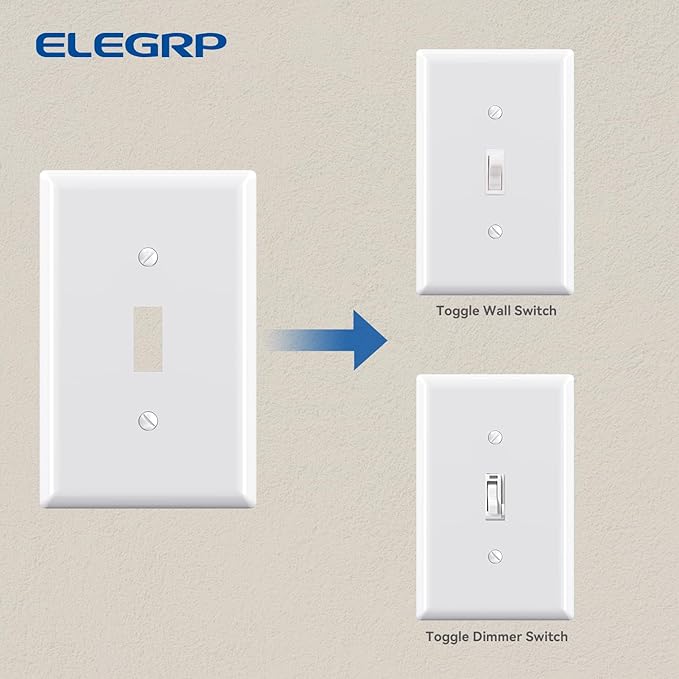 ELEGRP 1-Gang Mid Size Toggle Switch Covers, Light Switch Wall Plate, Unbreakable Polycarbonate Replacement Faceplates Covers, UL Listed, Color-matched Screws Included (5 Pack, Glossy White)