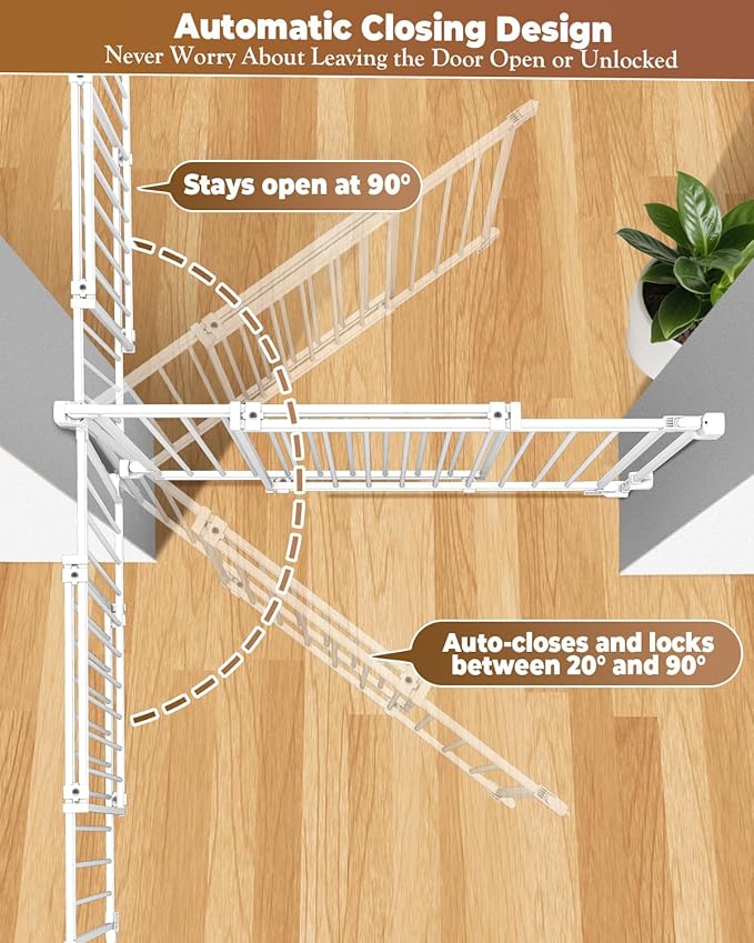 34-53" No Bottom Bar Baby Gates Dog Gate for Stairs, 39" Extra Tall Child Safety Gate with Auto Close Design, Large Walk Thru Door, Extra Wide Hardware Mount Pet Gate for Doorways Deck Indoor Outdoor