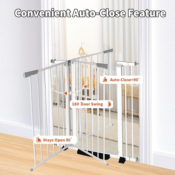 41 Inch Tall Baby Gate Auto Close Dog Gate Adjustable 29.92"-57.48" Wide Pressure Mounted Walk Through Swing Pet Gate for Doorways (White, 29.92"-57.48" Wide)