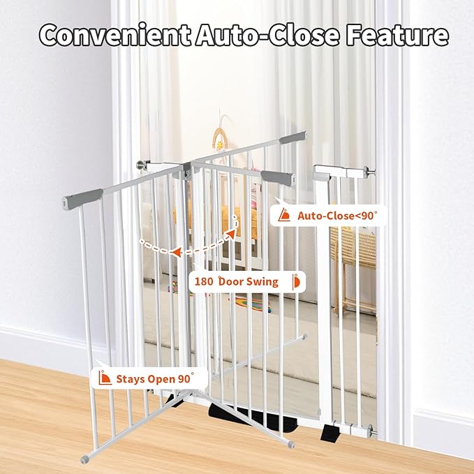41 Inch Tall Baby Gate Auto Close Dog Gate Adjustable 29.92"-43.71" Wide Pressure Mounted Walk Through Swing Pet Gate for Doorways (White, 29.92"-43.71" Wide)