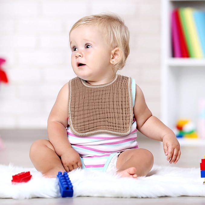 Tallew 8 Pack Muslin Burp Cloths and Baby Bibs for Boy Girl 20" x 10" Cotton Baby Bandana Drool Bibs Muslin Burp Cloths Absorbent Rag for Newborn Toddler Infant Gifts(Dark Color)