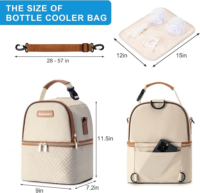 Breastmilk Cooler Bag with Ice Pack & Mat Fit 6 Bottles Up to 9 Ounce, Breast Milk Pump Cooler Bag for Moms Daycare,Work&Travel, Cream