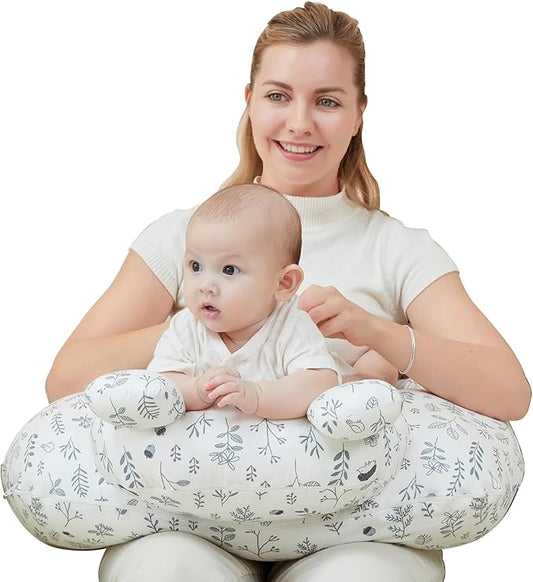 Nursing Pillow for Breastfeeding, Breast Feeding Pillow for Mom Support, Adjustable Waist Strap and Removable Cotton Cover, Leaves