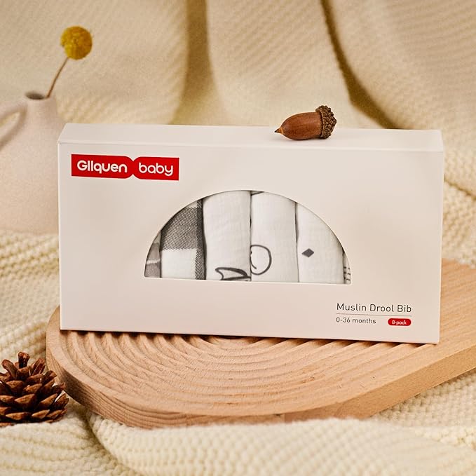 GLLQUEN BABY Muslin Drool Bibs for Boys Girls 8 Pack, Adjustable Baby Bibs for Drooling and Teething, Soft Cotton Baby Bandana Bib for Newborn Feeding Essentials (Fish)