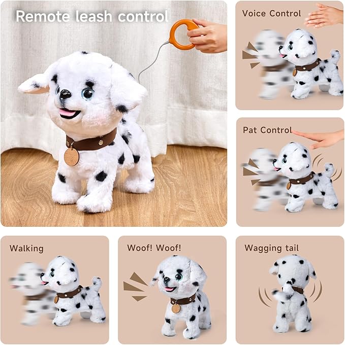 OR OR TU Walking Barking Toy Dog with Remote Control Leash, Plush Puppy Electronic Interactive Toys for Kids, Shake Tail,Pretend Dress Up Realistic Stuffed Animal Dog Age 3 4 5+ Years Old Best Gift