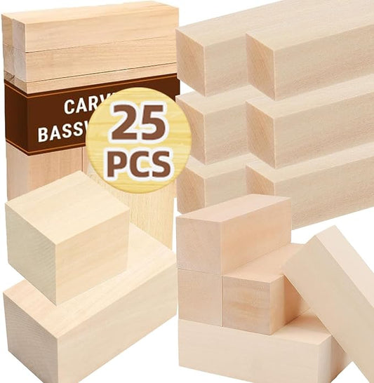 25PCS Basswood Carving Blocks, 3 Sizes Whittling Wood Basswood Blocks Wood Carving Kit Bass Wood for Wood Carving for Beginners Kids and Adults
