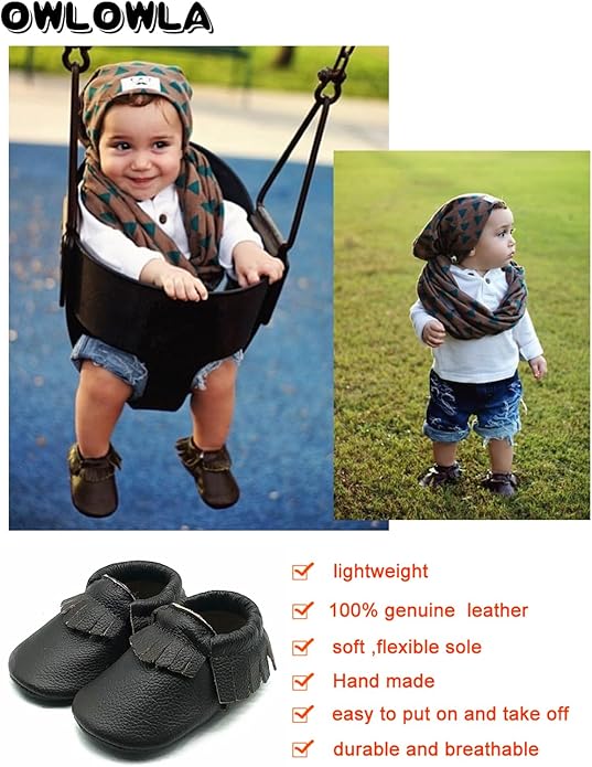 OWLOWLA Baby Moccasins Soft Sole Leather Baby Shoes Infant Toddler Pre-Walker Shoes Baby Boy Girl