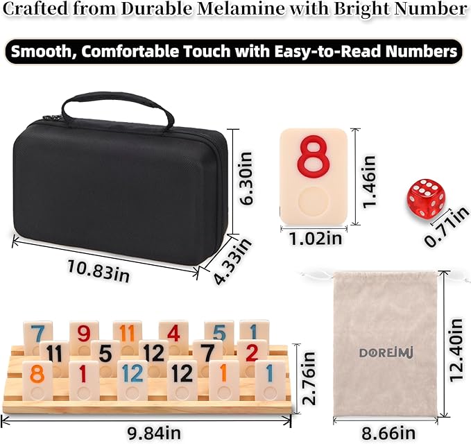 Upgraded Rummy Cube Game Set 6 Plays with 6 Wooden Holders and 162 Rummy Tiles, Travel and Family Board Game for Adults and Kids