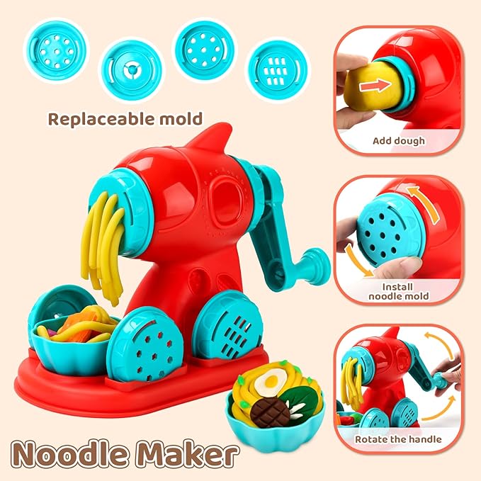 70 PCS 4 in 1 Dough Sets for Kids Ages 3-4-8, Art Crafts Dough Tools Kit, Ice Cream Playset Noodle Hamburger Cake Maker Machine, Kitchen Creations Food Play Toys Toddlers Boys Girls