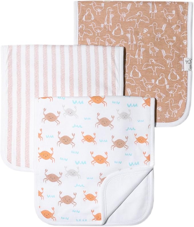 Copper Pearl Premium Baby Burp Cloths - 3-Pack Large Cotton Burp Cloths, Extra Soft Spit Up Rags with 3 Absorbent Layers, Perfect for Baby Boy Gifts (21" x 10" Size, Tide Set)