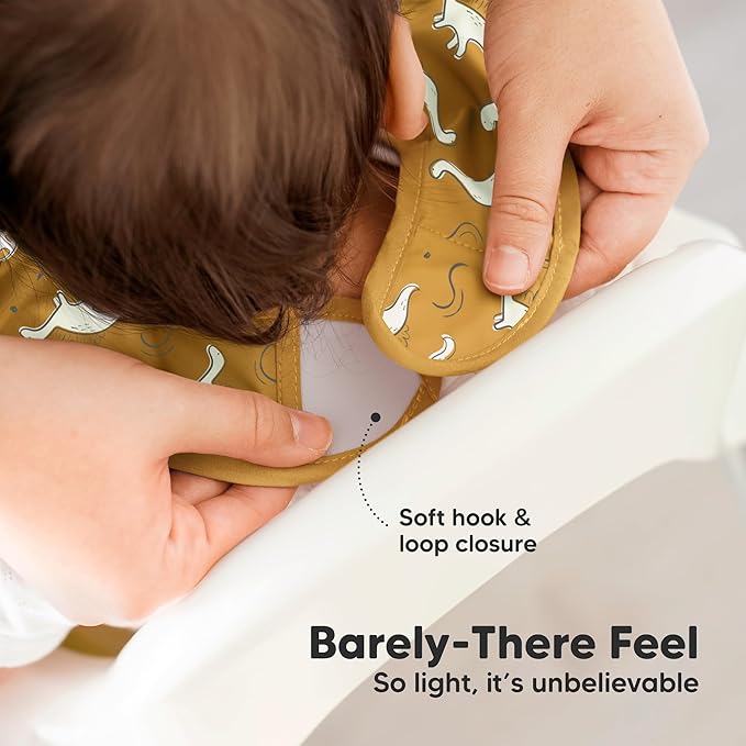 KeaBabies 3-Pack Waterproof Baby Bibs for Eating - Lightweight Toddler Feeding Bibs with Large Food Catcher, Mess Proof, Food-Grade Baby Eating Essentials, Easy to Put On & Clean (Mesozoic)