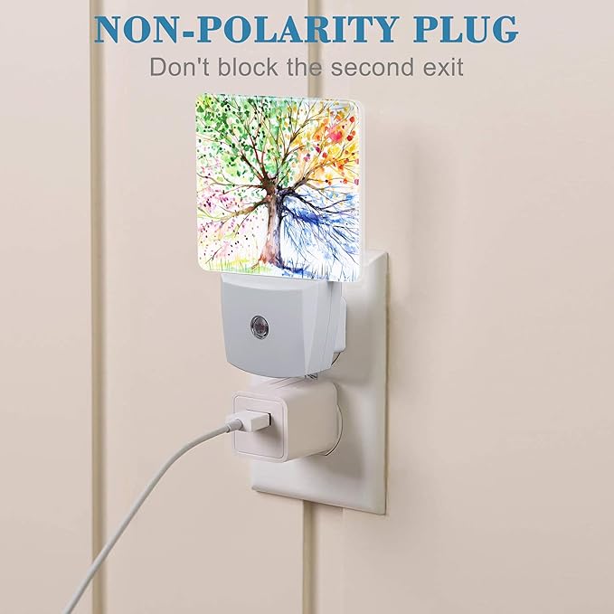 Night Light Plug into Wall Hand Painted Four Season Tree Night Light with Dusk to Dawn Sensor for Kid Girls Boys Women Men Room Decor, Hallway, Kitchen, Bathroom, Nursery, Stairs