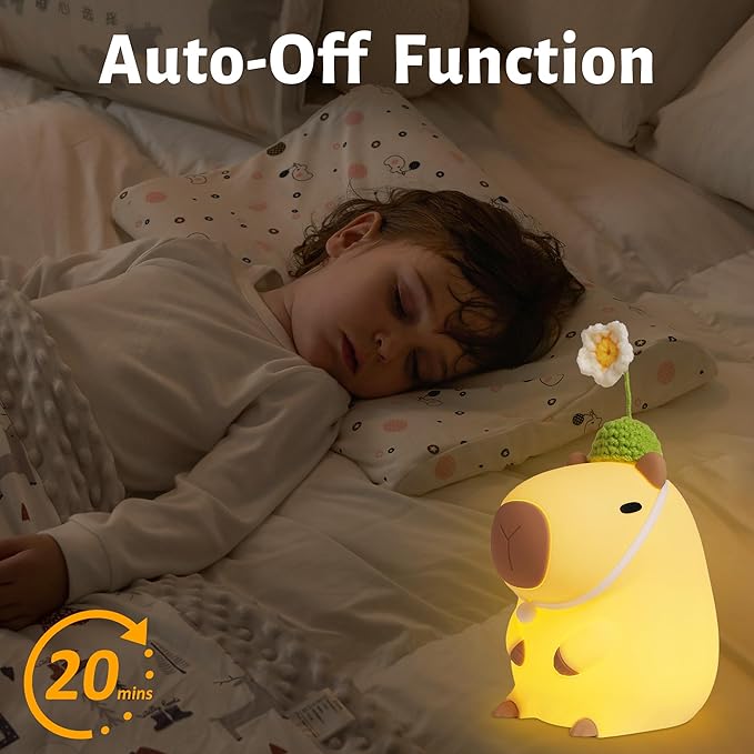 Attivolife Capybara Night Light for Kids, Cute Animal Soft Silicone LED Lamp with Dimmable and Timer, Portable Rechargeable Bedroom Bedside Table Decor, Birthday Christmas Gifts for Children Baby