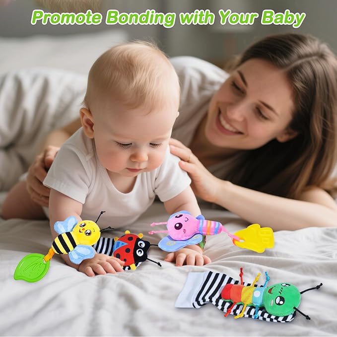 Baby Toys 0-6 Months,Soft Rattle Socks and Wristband Set,Hand and Foot Sensory Development Toys for Babies 0-12 Months with Infant Teething Toys,Shower Gifts for Newborn Boy and Girl