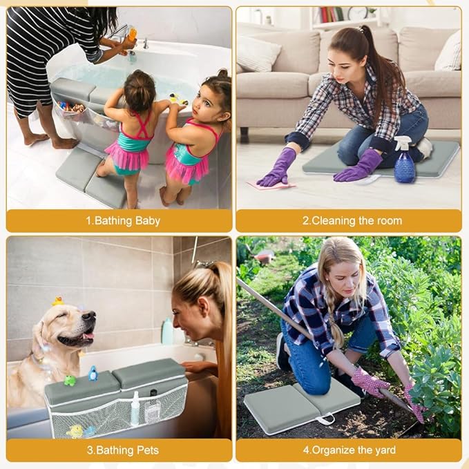 Baby Bath Kneeler and Elbow Rest Pad Set | Bath Kneeling Pad for Bathing Baby with Toy Organizer Pockets，Soft Non-Slip Baby Bathtub Mat for Baby Bathing，Gifts for Parents