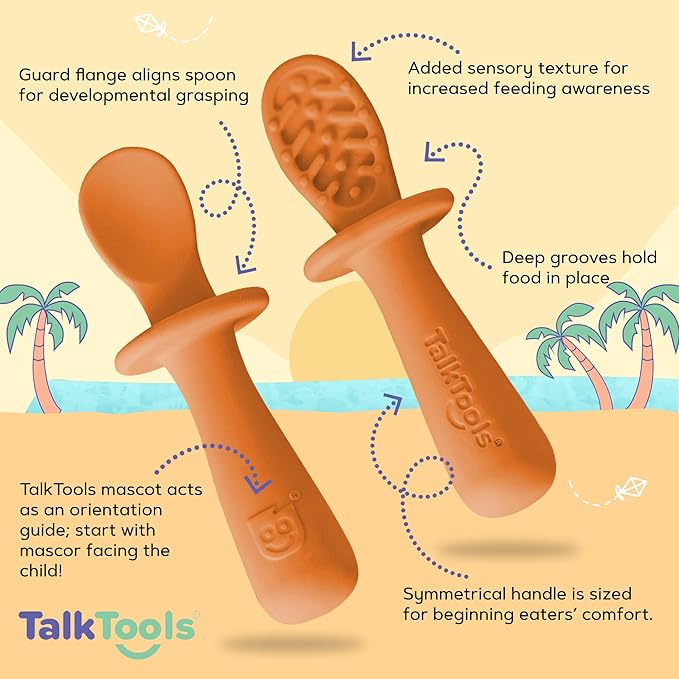 TalkTools ITSY Silicone Baby Plates Set with Suction – Feeding Essentials for Toddlers 6–12 Months+ | BLW Mealtime Set with Twin Spoon, Spill-Proof Sippy Cup | Self-Feeding Utensils (Tangerine)