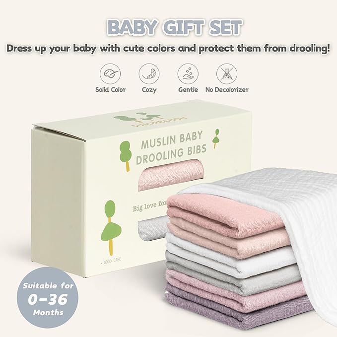 Susurration Muslin Baby Bibs 10Pack Baby Bandana Drool Bibs Soft Adjustable Newborn Bibs for Unisex Baby Girls & Boys (Pinkpurple)