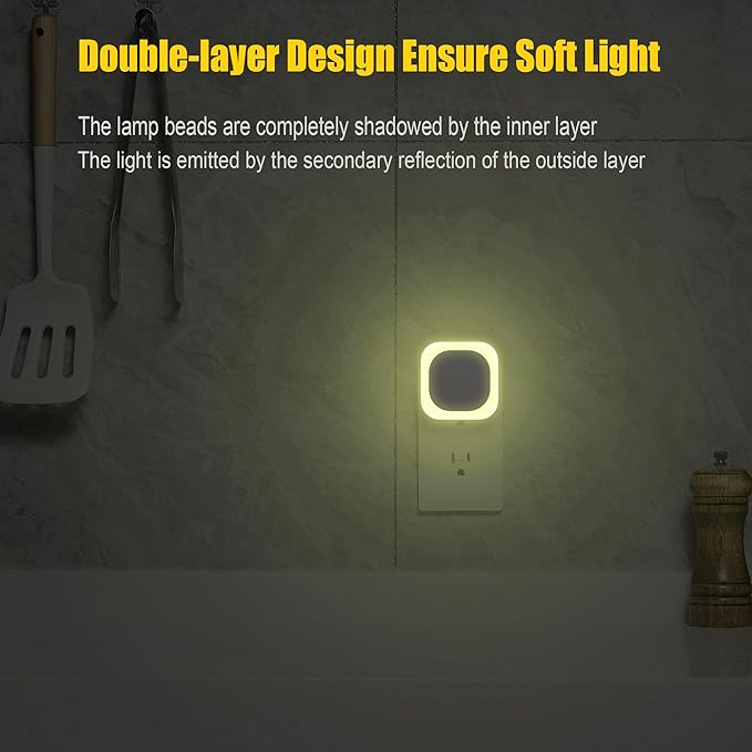 2 Pack Warm White Night Light, Gentle Eye-Care with Dimmable Soft Glow & Indirect Reflection, Auto Dusk to Dawn Sensor, Plug in Nightlight for Nursery, Kids Room, Bedroom, Hallway