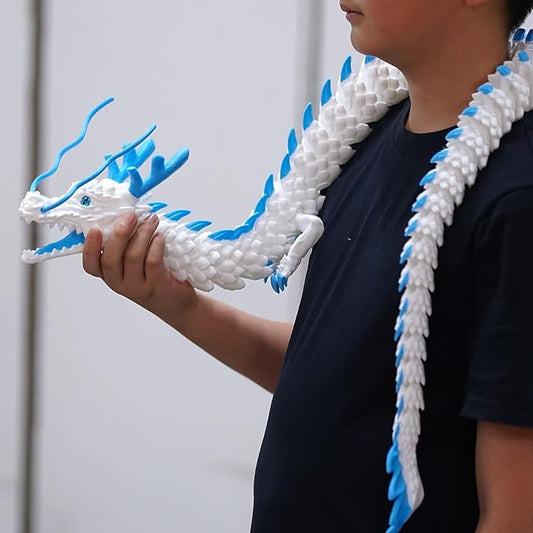 47.5inch Large 3D Printed Dragon,Flexible Joint Animal lacertid Figurines, Home Office Decor,Fidget Toy for Adults Teens Boy Festival Gifts,Easter Basket Stuffers ,Executive Desk Toy (white A)