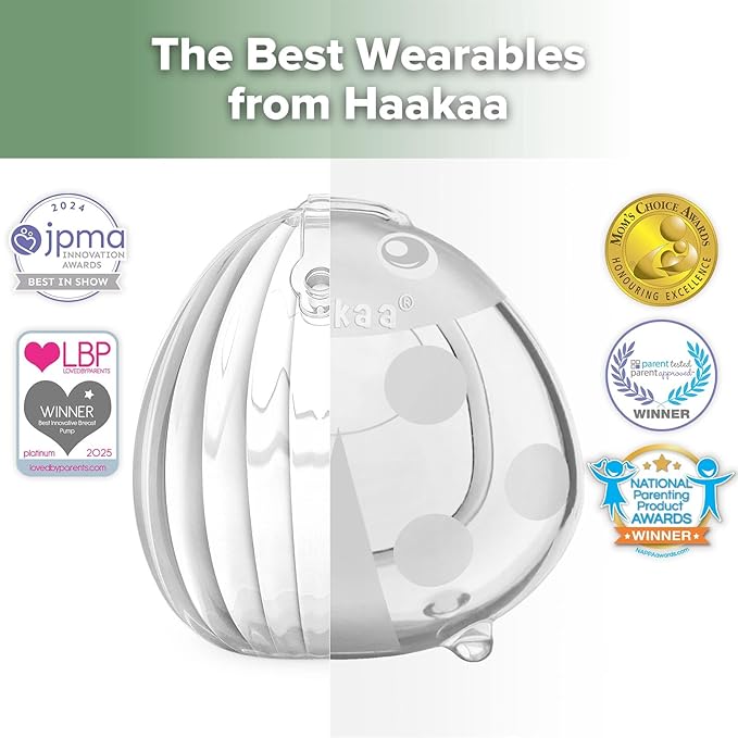haakaa Milk Collector Set - 75ml Shell Pump, 75ml Milk Collector & 750ml Steriliser Bag - Hands-Free Wearable Breast Pump, Passive Silicone Milk Catcher for Breastfeeding Mom