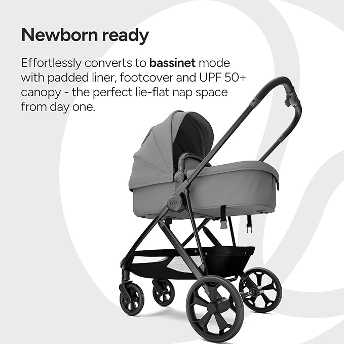 Mompush Wiz Pro 4-in-1 Baby Stroller with Bassinet Mode, Full-Size All-Terrain Premium Stroller from Newborn to Toddler, Snack Tray Included for Easy Feeding & Outing, Lay-Flat in Seconds