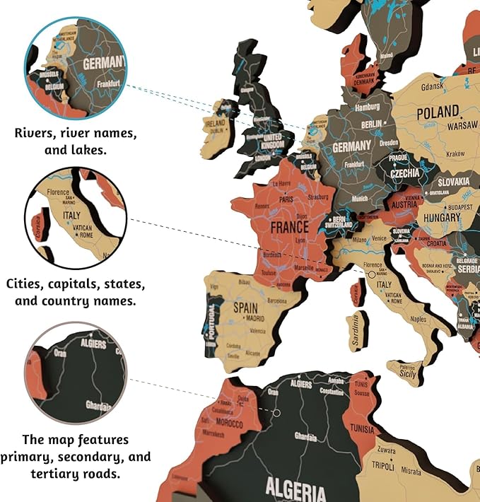 Colorfull Worlds 3D Wooden World Map Wall Art - Premium Multicolored World Travel Map for Wall Decor with Push Pins- Ideal Housewarming Gift & Travel Tracker (XXLarge, Sage)