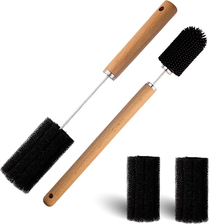 Baby Bottle Cleaner Brush Set Long Handle Silicone and Sponge Cleaning Brush for Beer Bottles, Cups, Wine Glasses, Coffee Mugs, Tumblers, Thermos,Replaceble Brush Head (4-Pack)