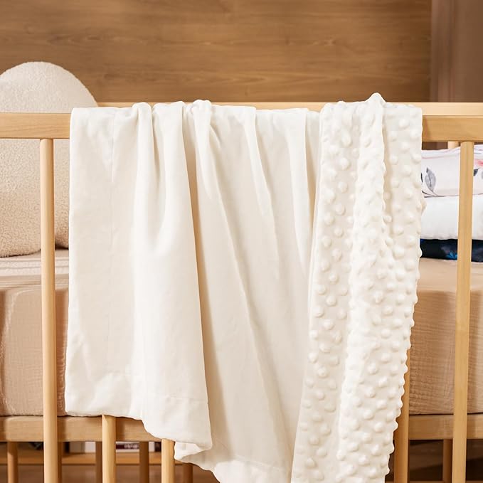 david's kids Micro Fleece Minky Baby Blanket for Girls with Double Layer and Soothing Raised Dots, 40x50 Inches Breathable and Soft Lightweight Receiving Blanket for Newborns, Cream