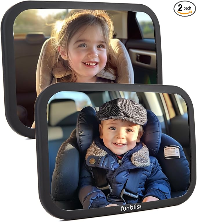 Funbliss 2-Pack Baby Car Mirror - Shake-Proof & Shatterproof, 360° Adjustable Angle, Clear Wide View for Rear-Facing Infants, Easy Install, Perfect Baby Travel Gear & Carseat Accessories