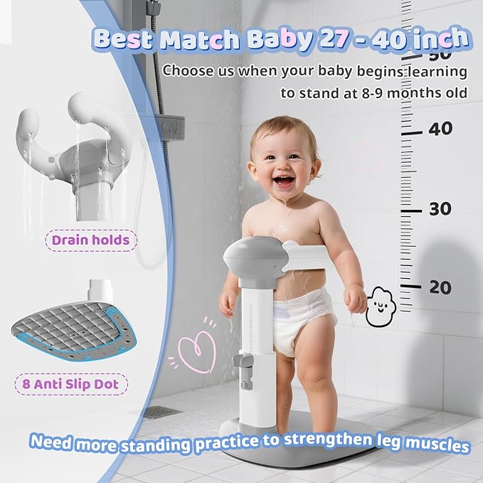 COOSEYA Baby Bath with Shower Stand Support|Anti-Pinch Soporte para Bañera de Bebé Adjustable Shower Tower and Anti-Slip for Toddler Standing Up Themselves,Ideal Gift for Infants 6-36 Months
