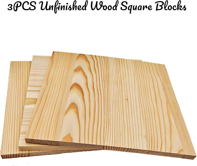 3PCS Unfinished Wood Square Blocks for Crafts, 9.8x9.8x0.4in Blank Wooden Squares Pine Wood Boards for Carving,DIY Wood Coasters,Painting & Burning