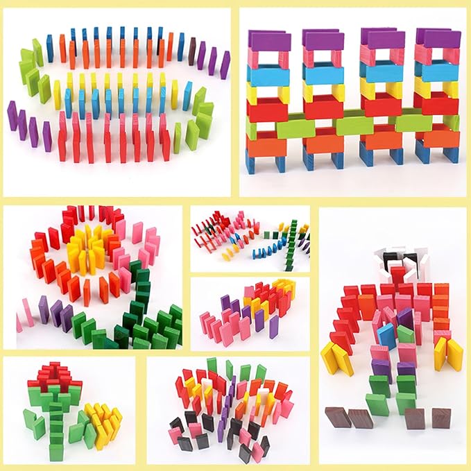 BigOtters Dominos Set for Kids,360 PCS Dominoes Wooden Building Blocks Stacking Educational Racing Toy Games, Party Favor for Boys and Girls, 12 Colors