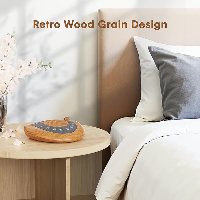 Raynic Noise Machine, Battery Powered Sound Machine, Portable Sleep Machine with 36 Natural Soothing Sounds, Timer, USB Port, Headphone Jack for Baby, Kids, Adults, Travel, Office (Yellow Wood Grain)