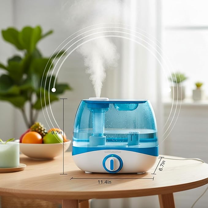 MegaWise Humidifiers for Bedroom Home, 5.0L Cool Mist Humidifier for Home Plant and Baby Nursery, Quiet Ultrasonic Humidifier with 360° Nozzle, Auto Shut-Off, Blue