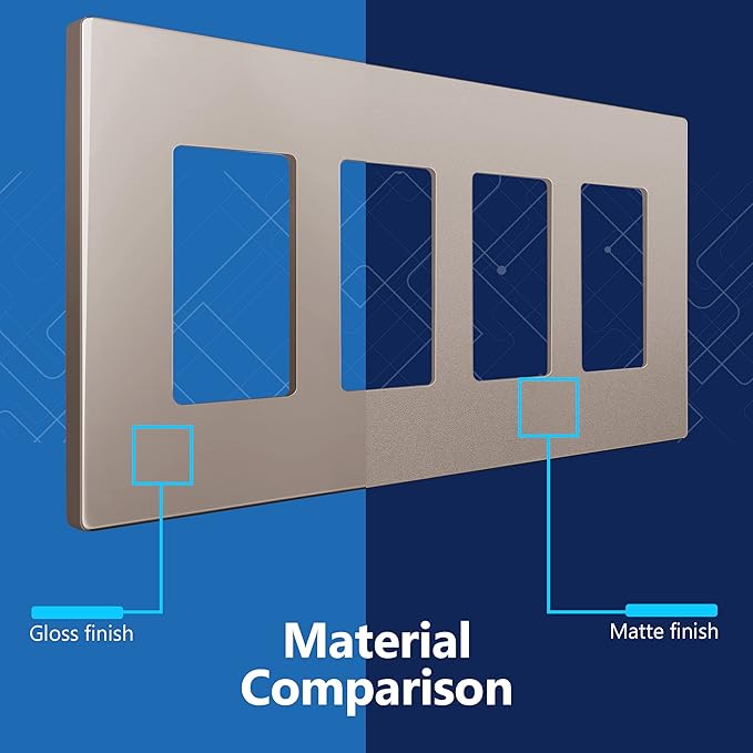 LIDER Matte Finish Decorator Switch Cover, Screwless Wall Plate, Mid-Size 4-Gang 4.88" x 8.58", Unbreakable Polycarbonate Thermoplastic, UL Listed, LSWP-34M-NK, Nickel