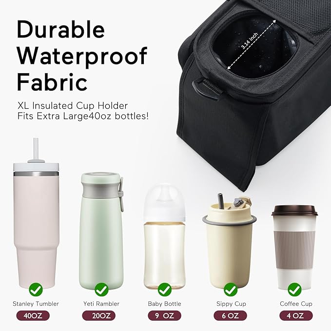 Momcozy Universal Stroller Organizer with Insulated Cup Holder Detachable Phone Bag & Shoulder Strap, Fits for Stroller like Uppababy, Baby Jogger, Britax, BOB, Umbrella and Pet Stroller