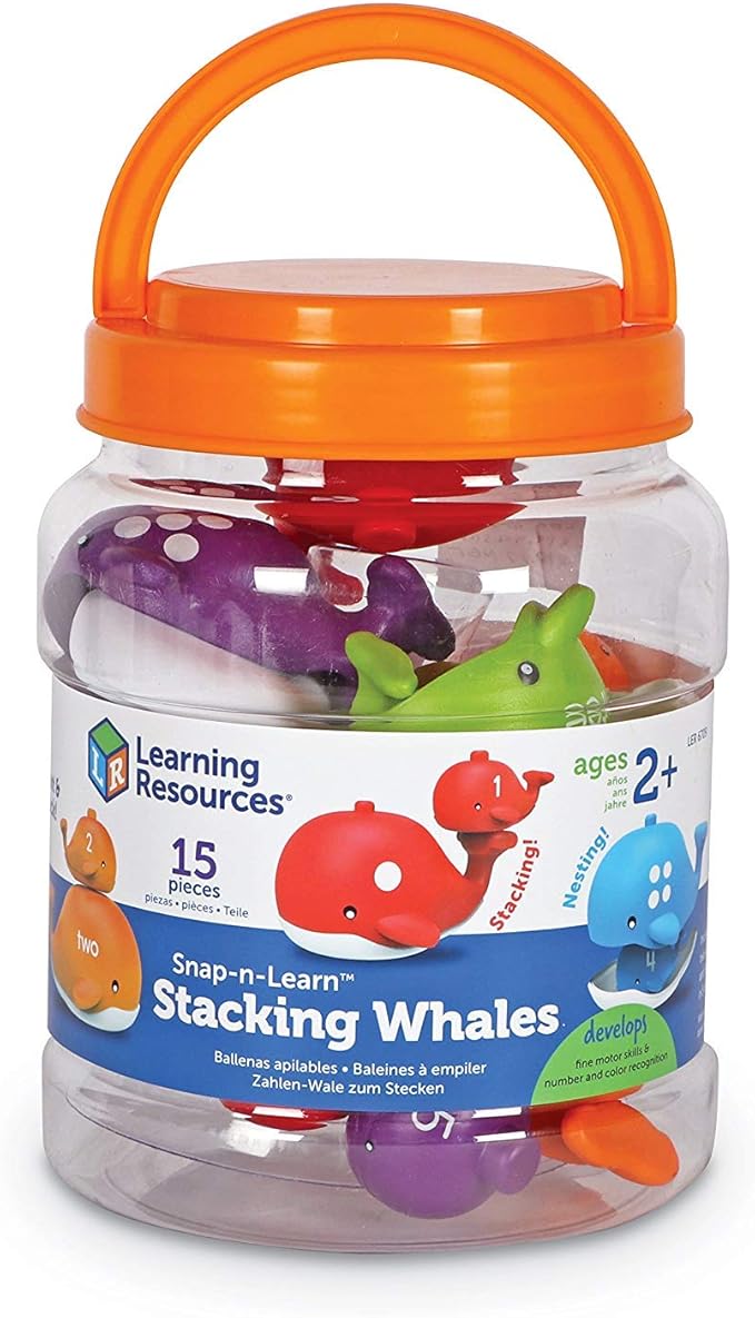 Learning Resources Snap-n-Learn Stacking Whales, Educational Toys ,Fine Motor, Counting & Sorting Toy, Shape Sorting, 15 Pieces, Ages 2+