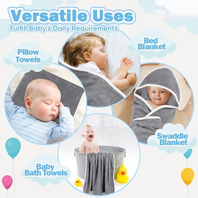 Orighty Baby Hooded Towel 6 Pack, 30 x 30 Inch Super Soft Bath Towel with Hood for Babies, Infant, Newborn Essential - Ideal Baby Stuff Registry Gift for Boys and Girls (Grey)