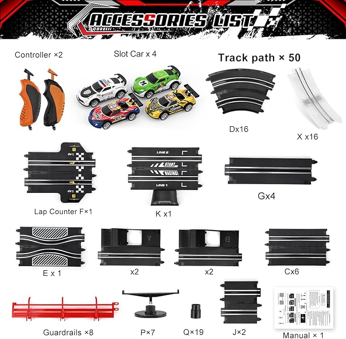 3 IN 1 Slot Car Race Track Sets with 4 High Speed Slot Cars, Electric Race Car Track Include Circular Overpass Flash Tracks, 1:43 Remote Control Track Car Game Toys Gifts for Adults Boys Ages 6 7 8-12